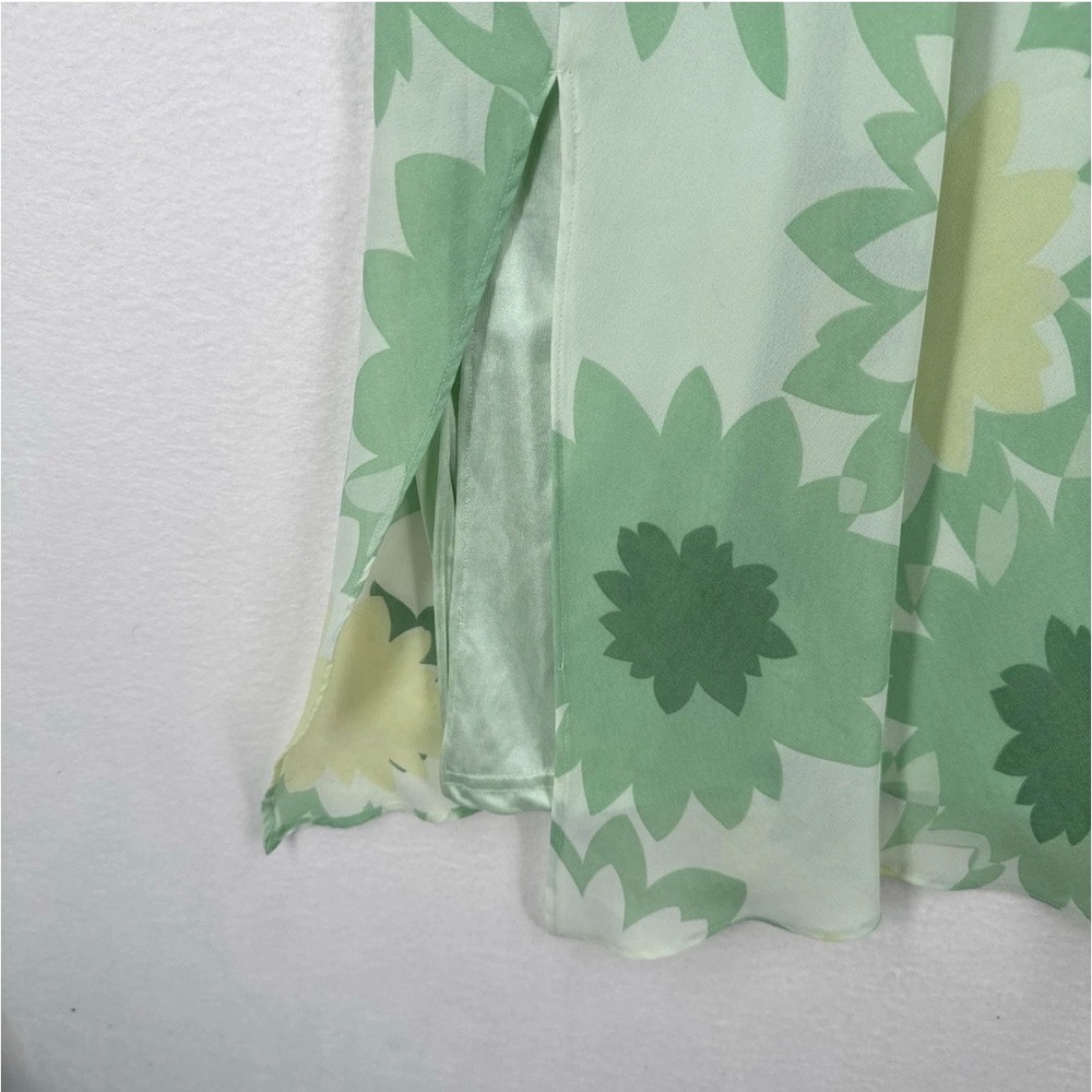 Vintage Express Y2K Midi Dress Womens 9/10 Green Floral Retro Cocktail Flouncy - Picture 10 of 10
